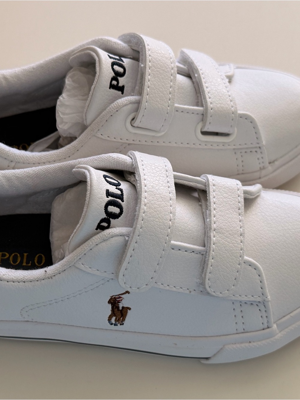 Polo by Ralph Lauren White Kids Velcro Sneakers with Embroidered Pony